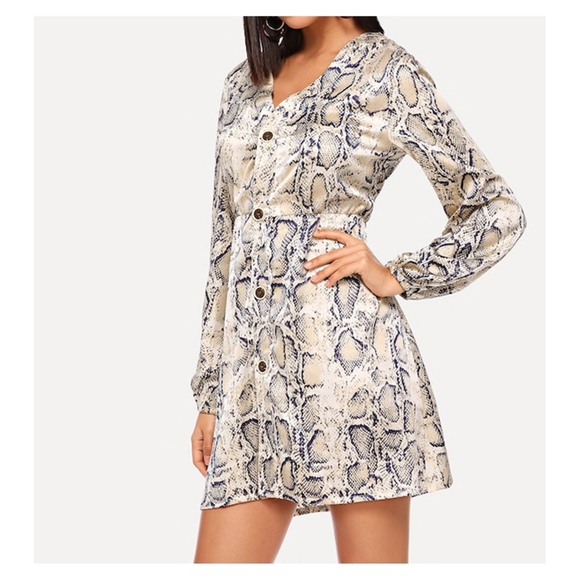 MBM Unlimited Dresses & Skirts - Snake Print Long Sleeve Button Down Mini Dress